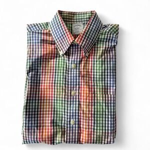 Brooks Brothers Est 1818 Men’s Fun gingham madras short-sleeve shirt, Medium